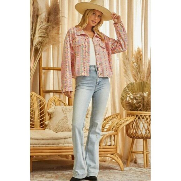 Andree By Unit Savanna Jane Denim Diamond Fringe Aztec Jacket S-L J10126 sale! - Picture 6 of 8